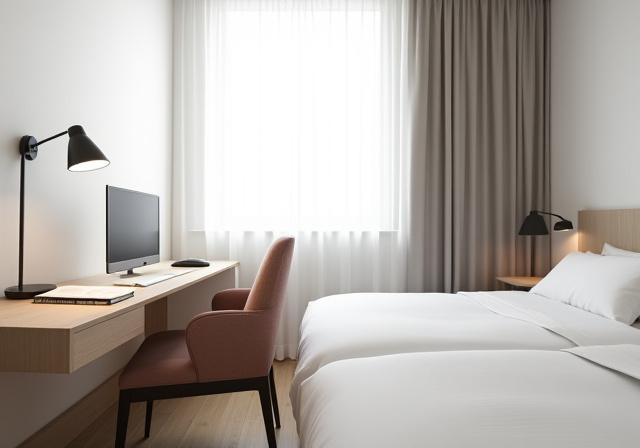Moderne hotelværelse med skrivebord