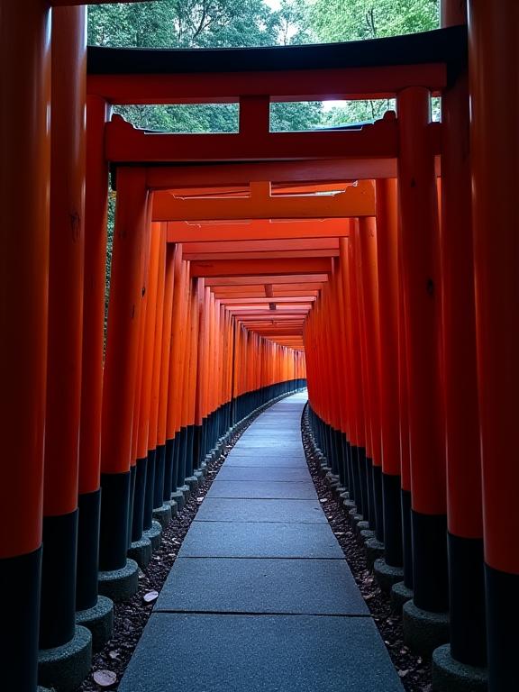 夜の伏見稲荷大社、静かな千本鳥居