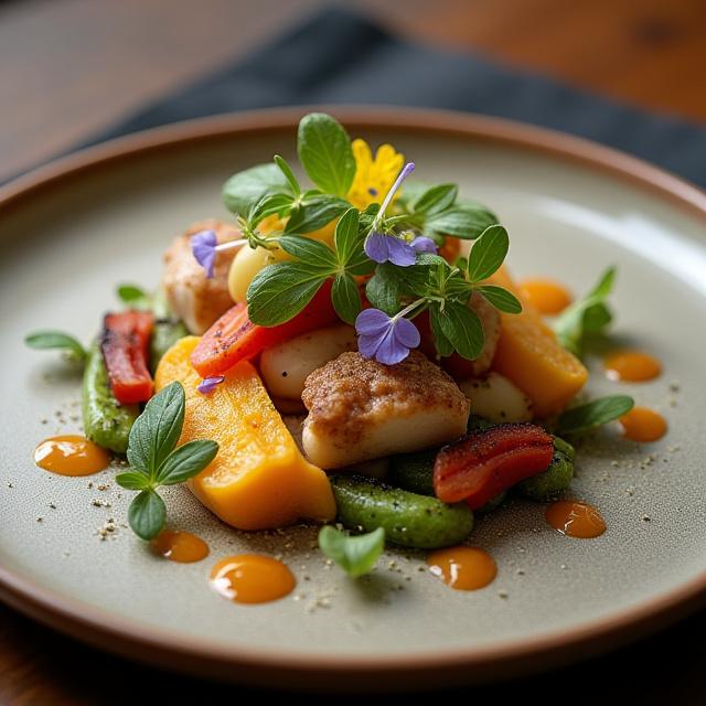 Gourmetret anrettet på keramisk tallerken